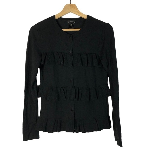 Ann Taylor Black Tiered Ruffle Button Down Cardigan Sweater XS - Picture 1 of 3